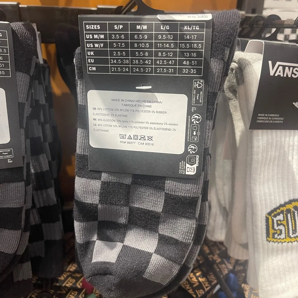 Vans Checkerboard Pewter / Black Crew Socks (1 pair) Monochrome Checkered Crew
